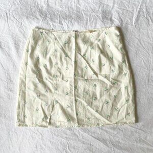 White cotton floral embroidered mini skirt